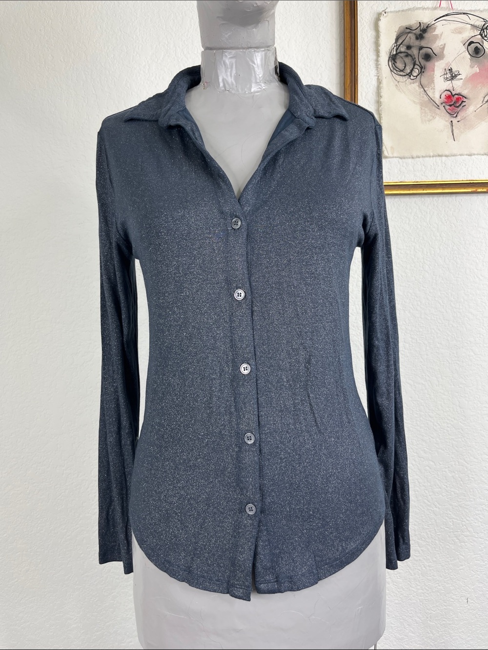 Majestic Filatures Metallic Soft Touch Semi Relaxed Button Front Shirt